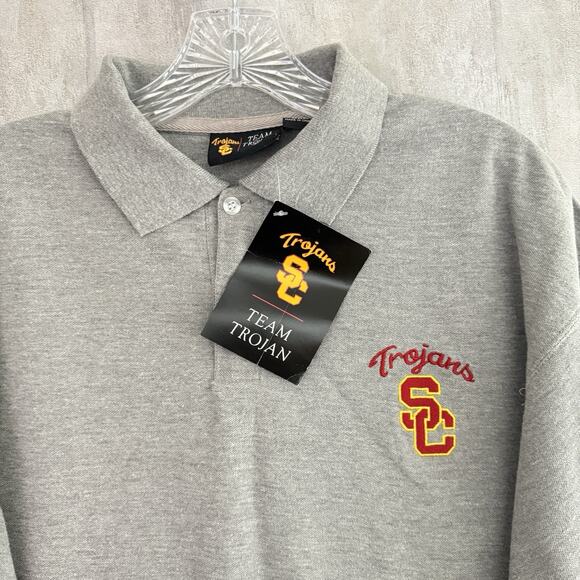 USC Trojans Polo Shirt Mens 2XL Gray Embroidered Logo Team Trojan College Cotton - Picture 3 of 11